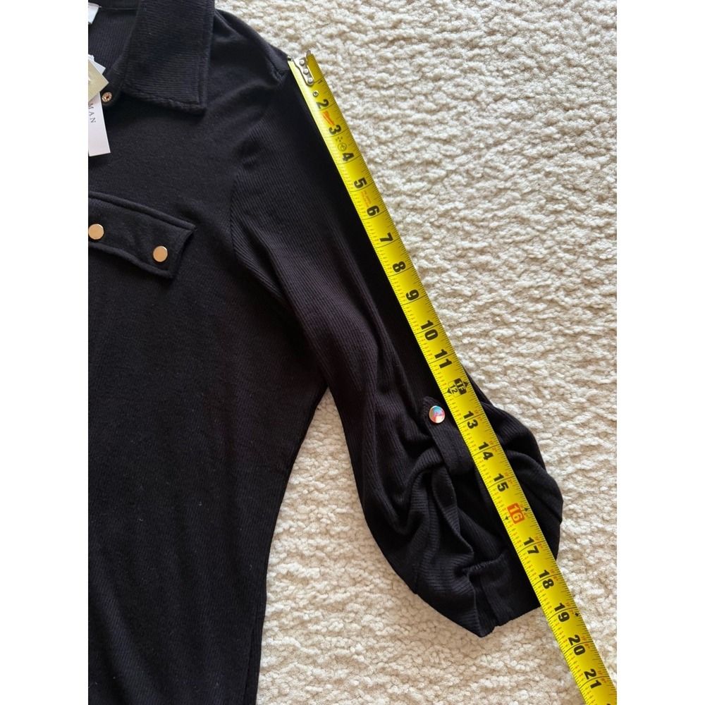 Carmen Marc Valvo Women's Knit‎ Button Blouse Black Collared Plus Size 2X - Picture 10 of 15